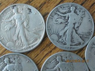 Walking Liberty Half DollarS,  (5),  1942,  1943,  1944,  90 Silver US CoinS,  SH 3