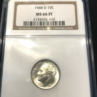 1948 D Roosevelt Dime Ngc Ms 66 Ft Fb Full Torch Band W65