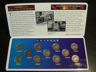 1942 - 1945 Silver Wartime Jefferson Nickel Complete 11 Coin Set Littleton Quality