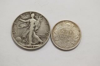 Usa 1/2 Dollar 1944 S,  India 1/2 Rupee 1917 Silver B20 Ee30