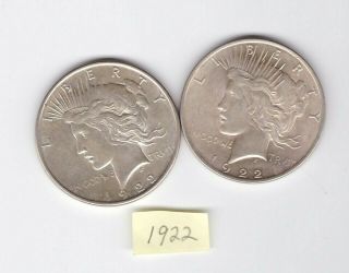 1922 P Peace Silver Dollars Philadelphia (2 Coins)