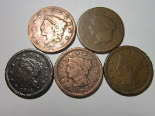 Large Cents 1837,  1839,  1845,  1848 & 1854 (vg)