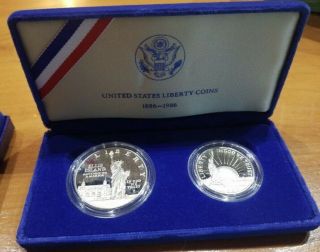 Us 1886 - 1986 S Liberty Coins Ellis Island Silver & Half Dollar Proof Set