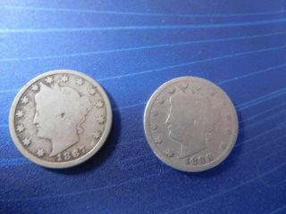 Us Liberty Nickels - 1887 And 1888 - 2 Coins - Semi Keys
