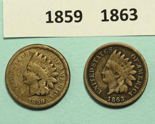 1859 1863 1864 1865 1966 1867 & 2 1869 INDIAN HEAD ONE CENT US COINS LOWER GRADE 2