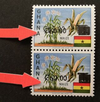 Ghana 1988 Def.  Pair Surcharged Double On Top Stamp M.  N.  H.