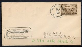 Canada 1930 R100 Zeppelin Cover Montral To Philadelphia Us