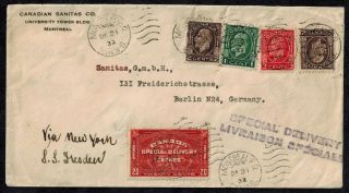 Canada Express Cover Montreal To Berlin 1932 Via Ny On S.  S.  Dresden Rare Usage