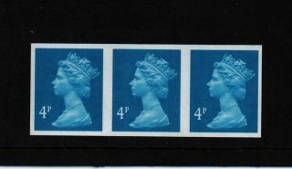 4p Blue 2 Band Strip 3 Stamp Total Imperf Mistake Error Machin Mnh Cat£2500
