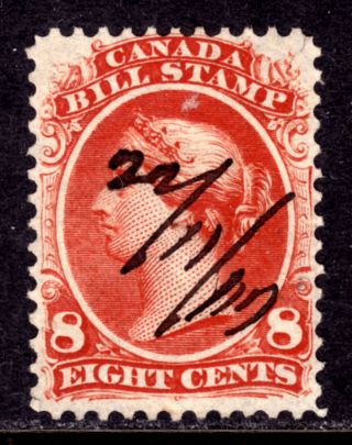 Canada Second Bill Stamp Fb25 8c Red,  1865 Qv,  F,