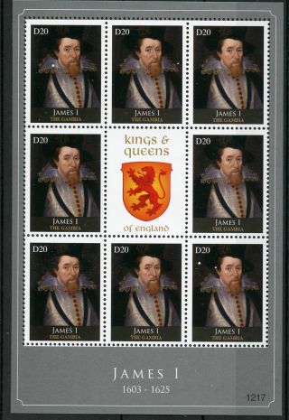 Gambia 2012 Mnh Kings & Queens Of England James I 8v M/s Royalty Stamps