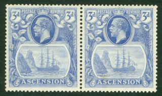 Ascension Sg 14 3d Blue Pair.  Right Hand Stamp Shows Variety Torn Flag.