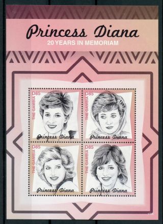 Gambia 2017 Mnh Princess Diana 20th Memorial Anniv 4v M/s Royalty Stamps