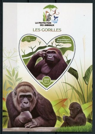 Madagascar 2017 Mnh Gorillas 1v S/s Gorilles Gorilla Wild Animals Stamps