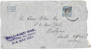 Singapore 1953 Comet Crash Calcutta Salvaged Airmail Cover To South Africa