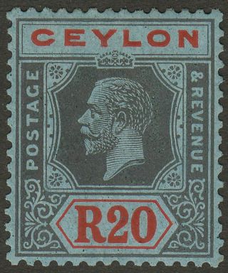 Ceylon 1924 Kgv 20r Black And Red On Blue Sg357 Cat £325