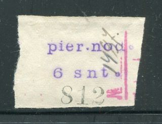 X57 - Latvia Auce 1920s Municipal Revenue Stamp.  6 Snt.  Fiscal