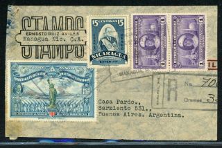 Nicaragua Postal History: Lot 163 1942 Reg Managua - Buenos Aires $$$