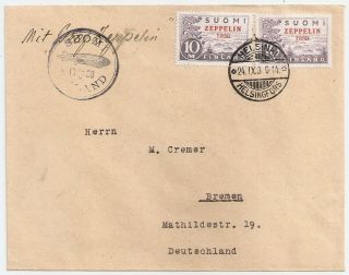1930 Finland To Germany Zeppelin Cover,  $550.  00 Only The Stamps
