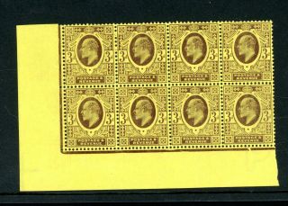 Gb Edward Vii 3d D.  L.  R.  Sg 232a Block Of (8) Lhm/unmounted.  (o270)