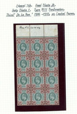 Gb Edward Vii D.  L.  R.  4d Chalky Paper Block (12) Unmounted.  (o274)