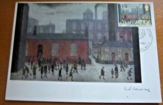 V/rare - Gb Stamps 1967 Paintings Maxi Card Signed Artist Laurence Stephen Lowry