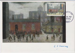 Gb Stamps 1967 Paintings Maxicard Signed Artist Laurence Stephen Lowry 1887 - 1976