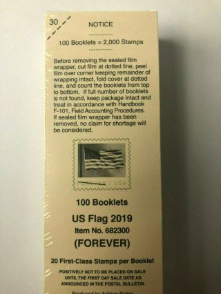 Usps Us Flag 2019 (forever) 100 Booklets Of 20 Stamps Each = 2,  000 Stamps -