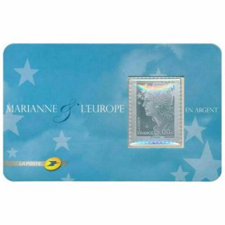 France - " The Marianne & Europe " 5 Euro,  Pure Silver Stamp 2008