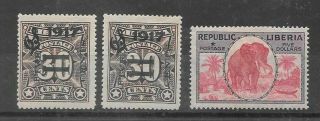 Liberia 1917 5c On 30c X2 And $5 Elephant Fine