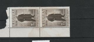URUGUAY (9k177) SG 1072 - 1956 7c with 10cts opt on reverse - never hinged pair 2