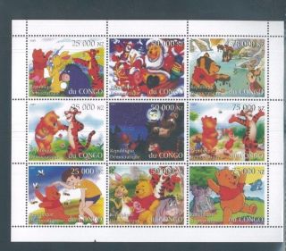 Winnie The Pooh Commemorative Collector Souvenir Stamp Sheet Congo E19