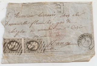 1855 Luxembourg To France Cover,  Sc 1 In Pair,  Cv $1200.  00,  Rarity