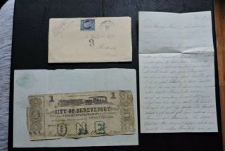 1863 Ma Soldier Letter Camp Farr La,  Rare Stamp Carrier Proof,  Confederate Note