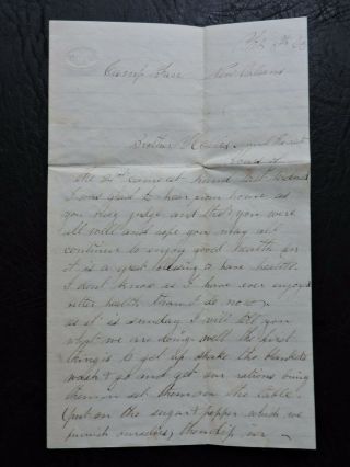 1863 MA SOLDIER LETTER CAMP FARR LA,  RARE STAMP CARRIER PROOF,  CONFEDERATE NOTE 5