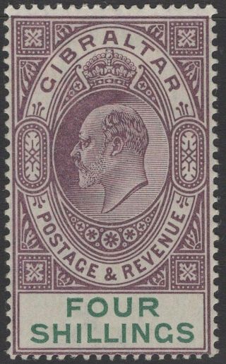 Gibraltar Sg53 1903 4/= Dull Purple & Green (dealer Stamp On Reverse) Mnh