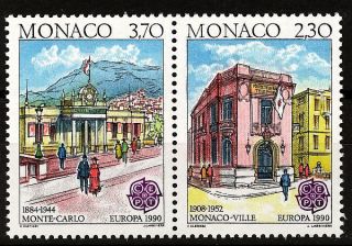 Monaco - 1990 Europa Cept " Post Offices " Mi:1961 - 2 Mnh