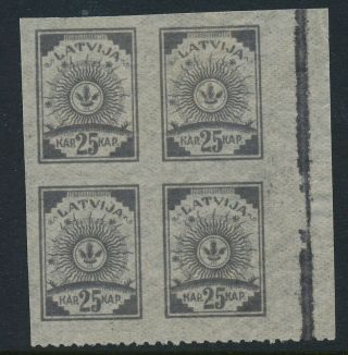 Latvia.  1919.  25 K.  Grey - Thin Cigaret Paper - - Mnh Block Of 4 - -