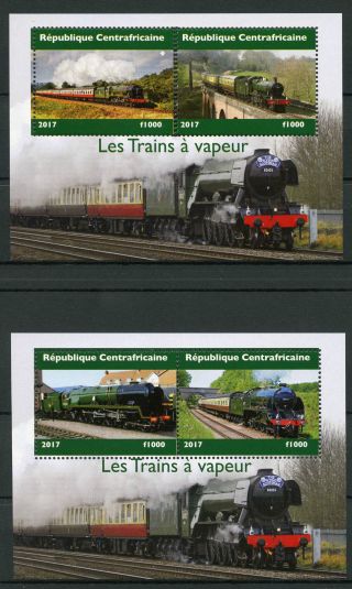 Central African Republic 2017 Mnh Steam Trains 2x 2v M/s Railways Rail Stamps