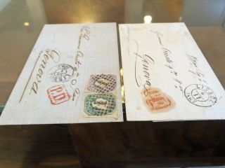 Rare Pair 1867 Lisbon Portugal Folded Letter Postal Cover To Genoa Italy 11