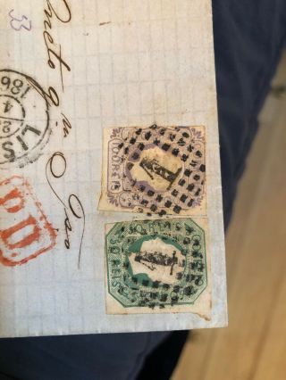 Rare Pair 1867 Lisbon Portugal Folded Letter Postal Cover To Genoa Italy 8