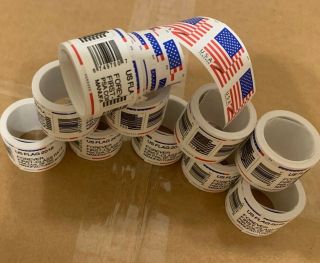 1000 Usps (10 Coil Of 100 Stamps) Forever Stamps Us Flag 2018.