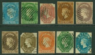 Ceylon 1857 - 59,  Watermark Star.  Imperf Issues.  1d,  2d,  4d,  5d,  6d X2,  9d,  10d.