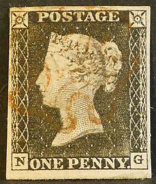 Qv Penny Black Plate 1a (n - G) Clear To Large Margins With Red M/c