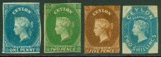 Ceylon 1857 Watermark Star.  1d,  2d,  5d & 2/ -.  Without Gum.