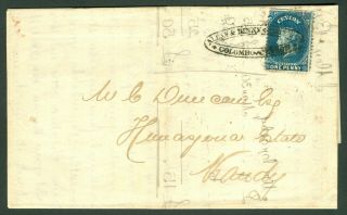 Sg 49 Ceylon 1863 - 65.  1d Deep Blue.  On Entire To Kandy 12th April 1865.