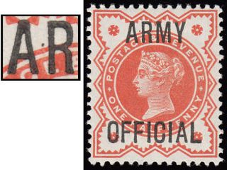 Sgo41var 1896 ½d.  Vermilion Army Official Variety,  " Dot Between A,  R ",  R20/5.