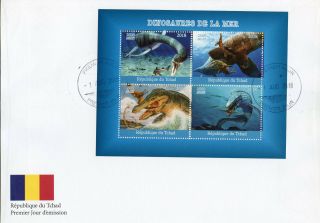 Chad 2018 Fdc Aquatic Water Dinosaurs 4v M/s Cover Stamps