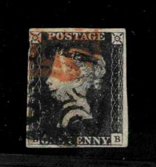 Gb Qv 1840 Sg2 1d Penny Black Plate 10 Bb With Red And Black Mx Combo Scarce