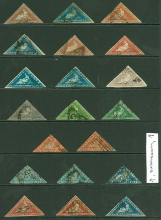 Cape Of Good Hope Triangular Issues.  1853 - 64.  Sg 1,  2,  3,  4,  5a,  5b,  6,  6a,  7,  7c,  8,  8b.